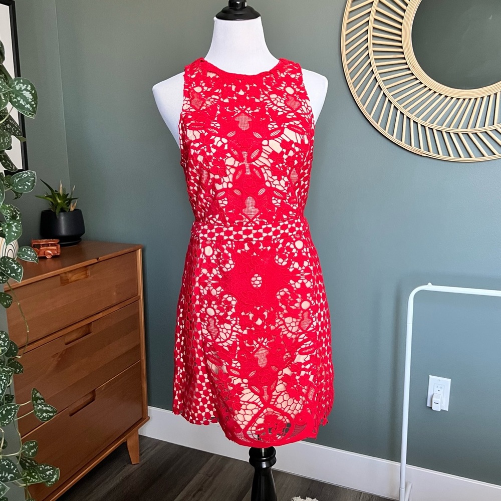 Red Lace Cutout Dress